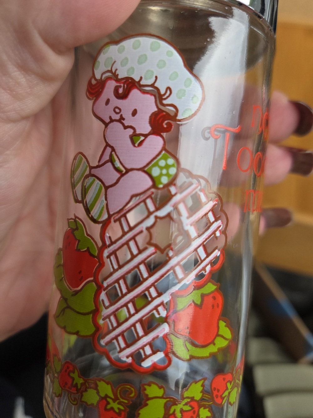 Vintage Strawberry Shortcake Pink & Green Glass Bottle - Shaker Vintage